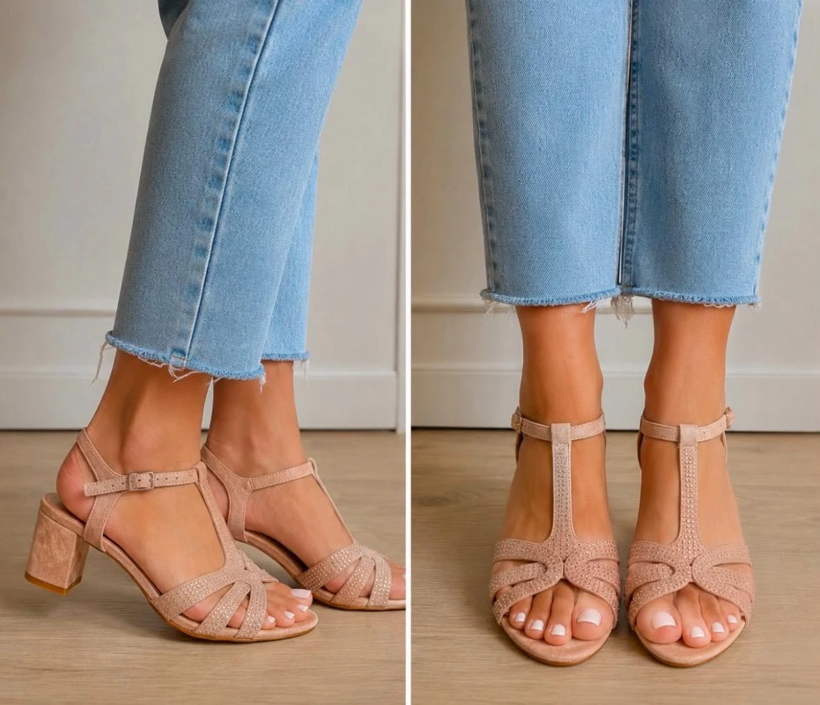 👡 Sandales en nubuck rose à strass brillants - Pointure 41